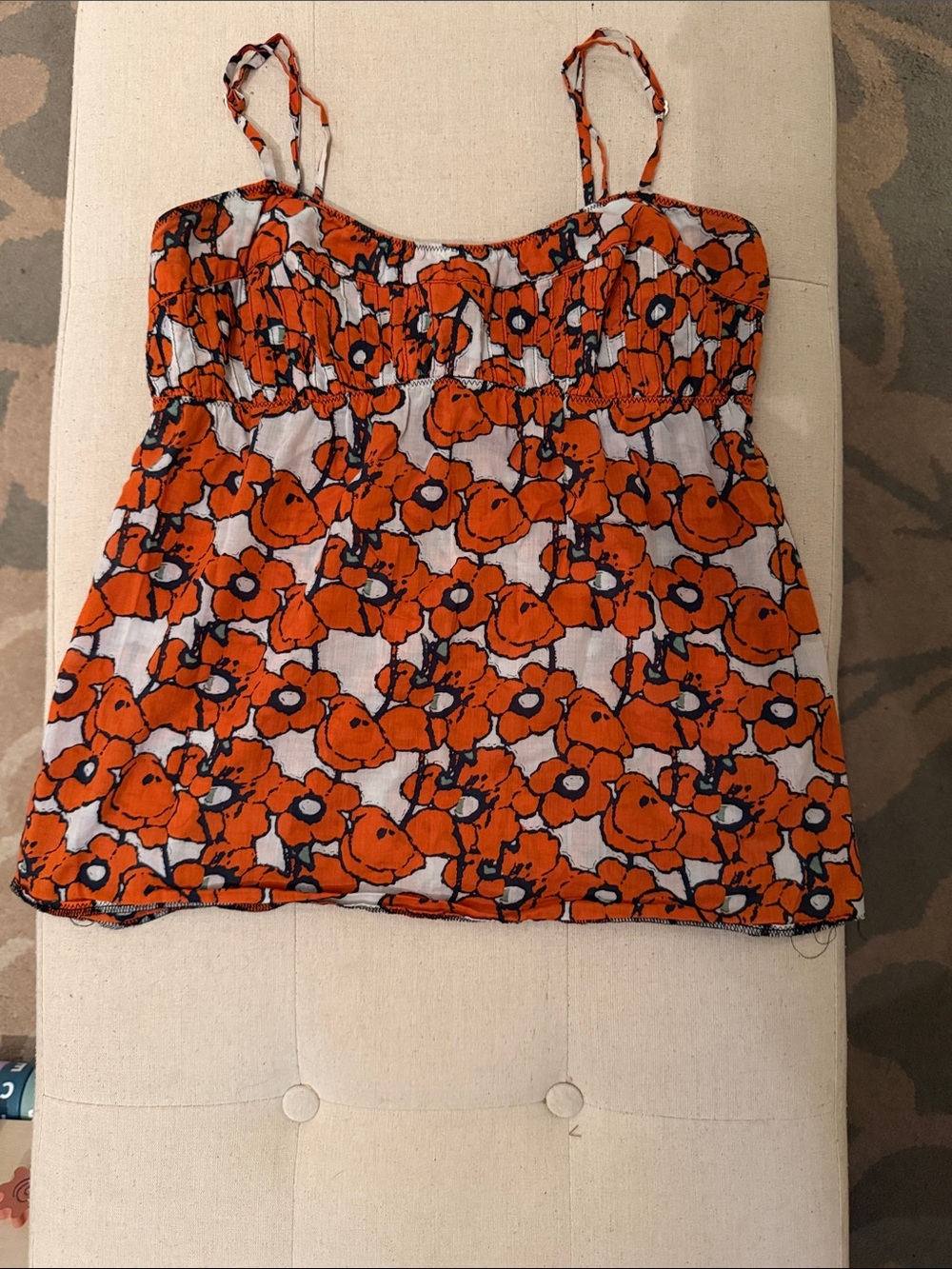 Moda International Orange Floral Smocked Spaghetti Strap Camisole